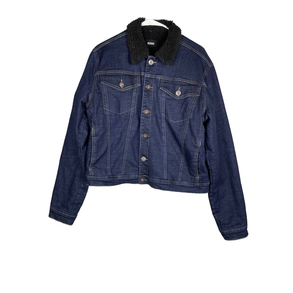 Hudson Women's Denim Blue Jean Fleece Lined Trucker Jacket Sz XL